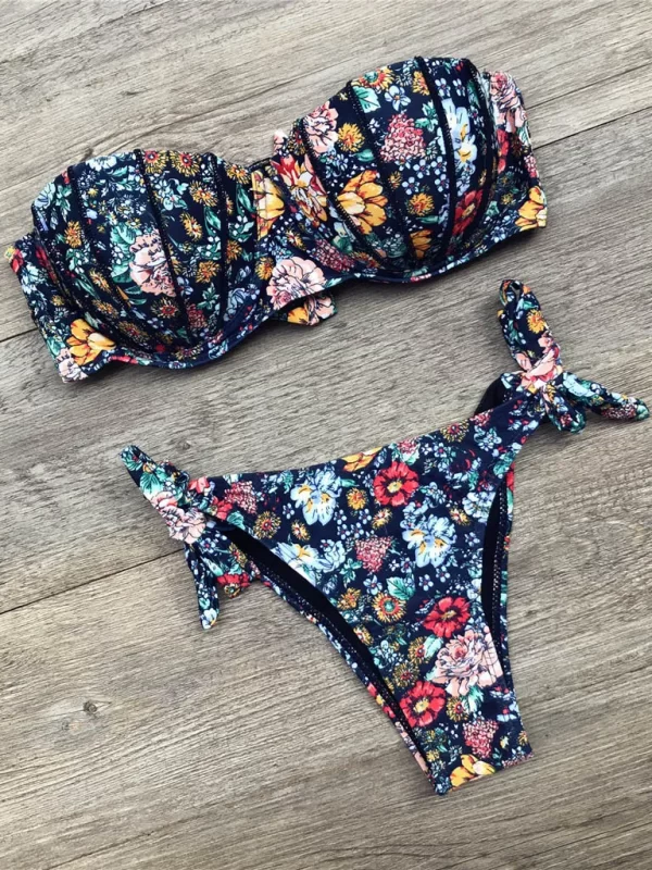 Moda Praia Feminina 2023 – Biquíni Sexy com Estampa Floral, Bojo Removível, Conjunto de Biquíni Dividido, Tendência de Roupa de Banho 2023