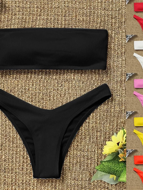 Moda Praia Feminina, Biquíni de Cintura Alta com Controle de Barriga, Maiô de Duas Peças, Off Shoulder, Biquíni Sexy para Praia.