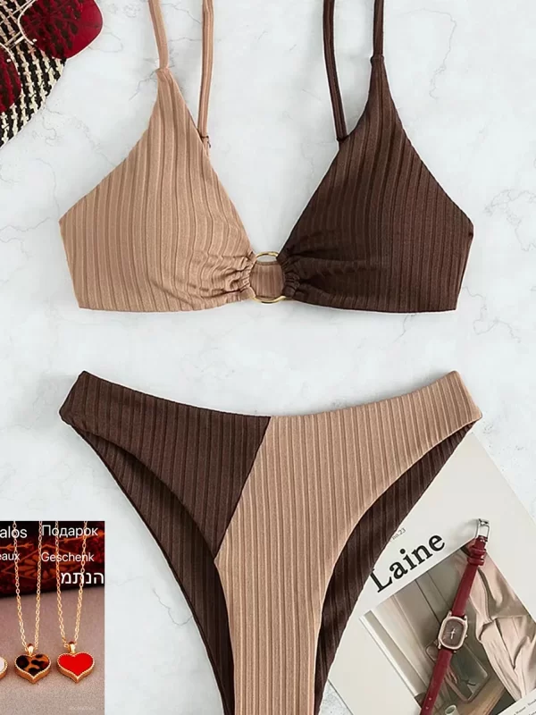 Biquínis Moda Praia Feminina, Com Bojo, Cintura Alta, Maiôs Cavados, Conjunto de Biquíni com Sustentação, Roupa de Banho Feminina