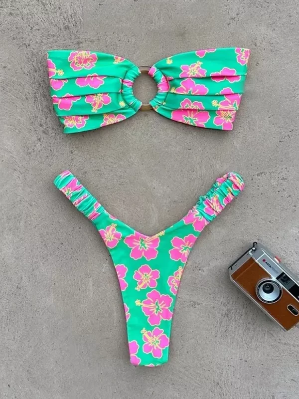 Biquíni Estampado com Bojo para Mulheres – Conjunto Sexy de Cintura Baixa, Estilo Brasileiro 2024