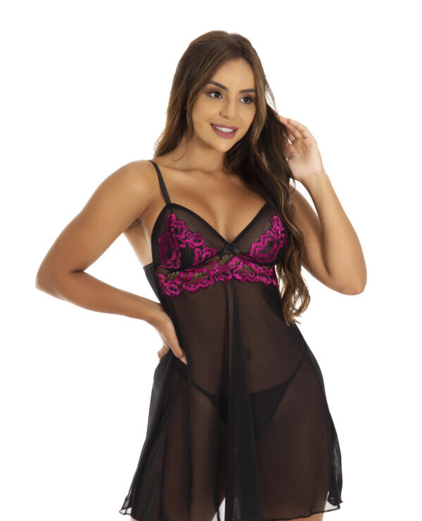 Camisola com calcinha em Renda Bicolor – Geisa