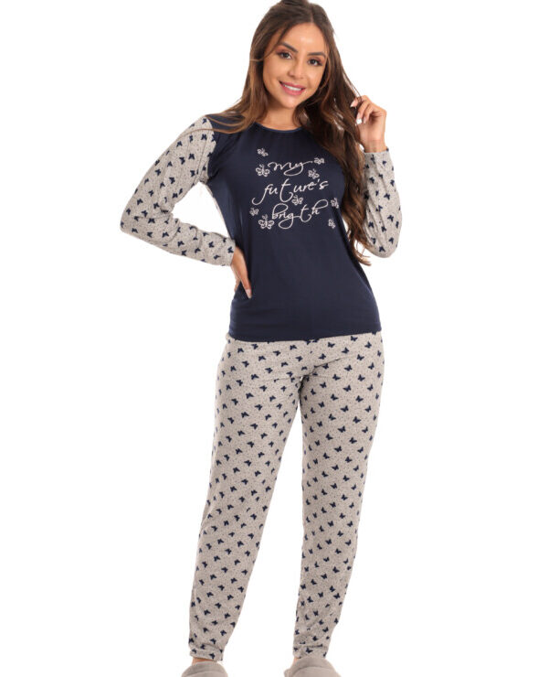 Pijama Longo Feminino em Suede Lily Azul Marinho