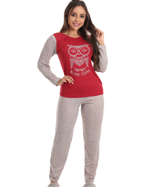 Pijama Longo Feminino em Suede Lily Vermelho