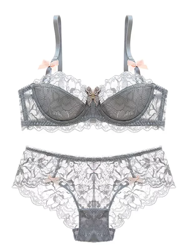 Conjunto de Lingerie Feminina Varsbaby – Sutiã e Calcinha com Renda Floral Transparente e Ultra Fina